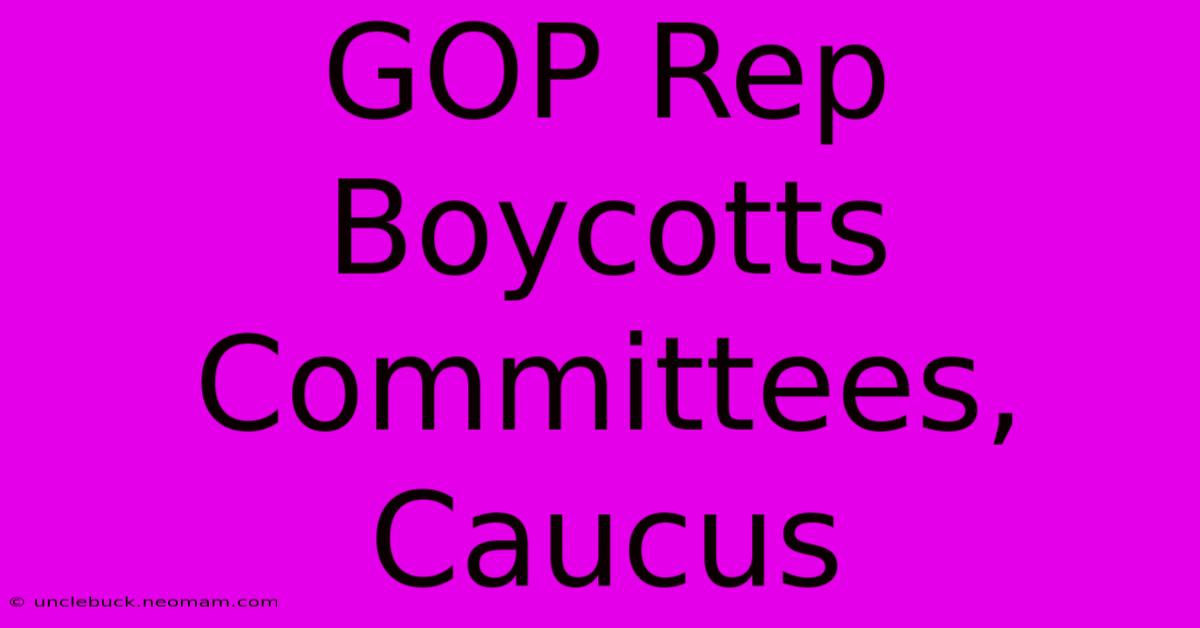 GOP Rep Boycotts Committees, Caucus