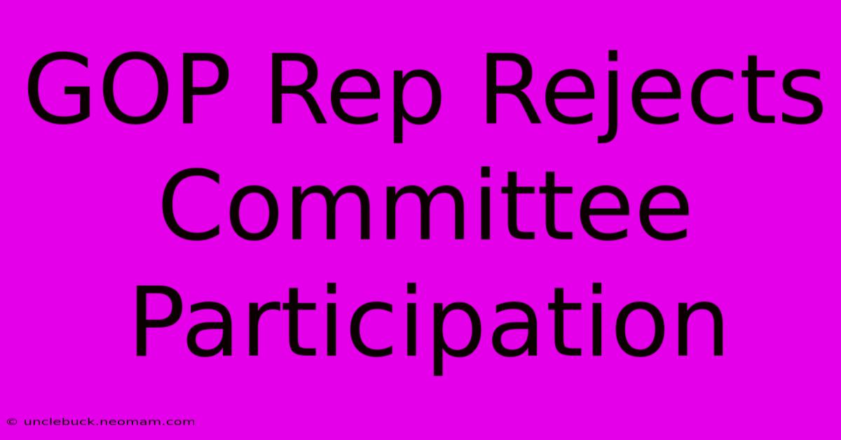 GOP Rep Rejects Committee Participation