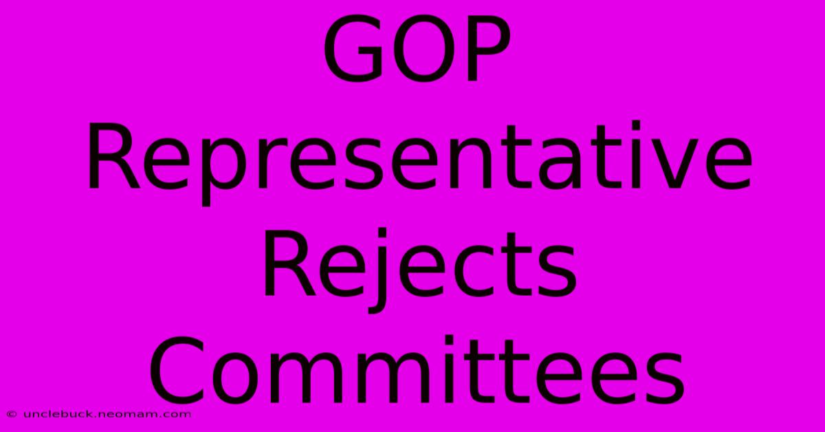 GOP Representative Rejects Committees