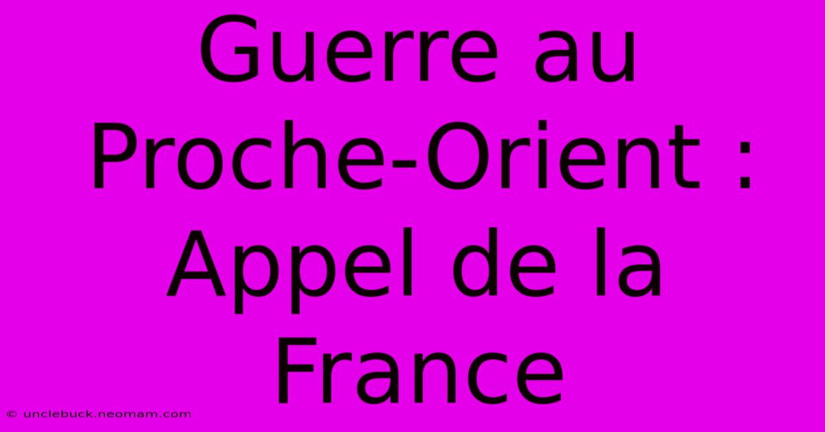 Guerre Au Proche-Orient : Appel De La France