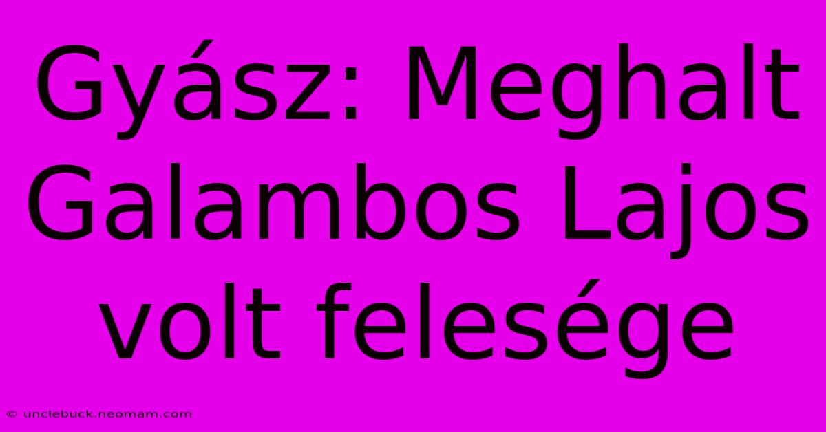 Gyász: Meghalt Galambos Lajos Volt Felesége