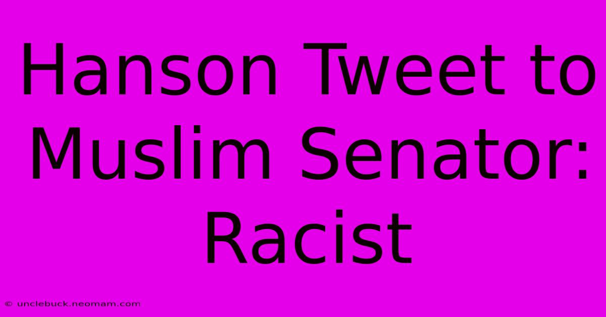 Hanson Tweet To Muslim Senator: Racist 