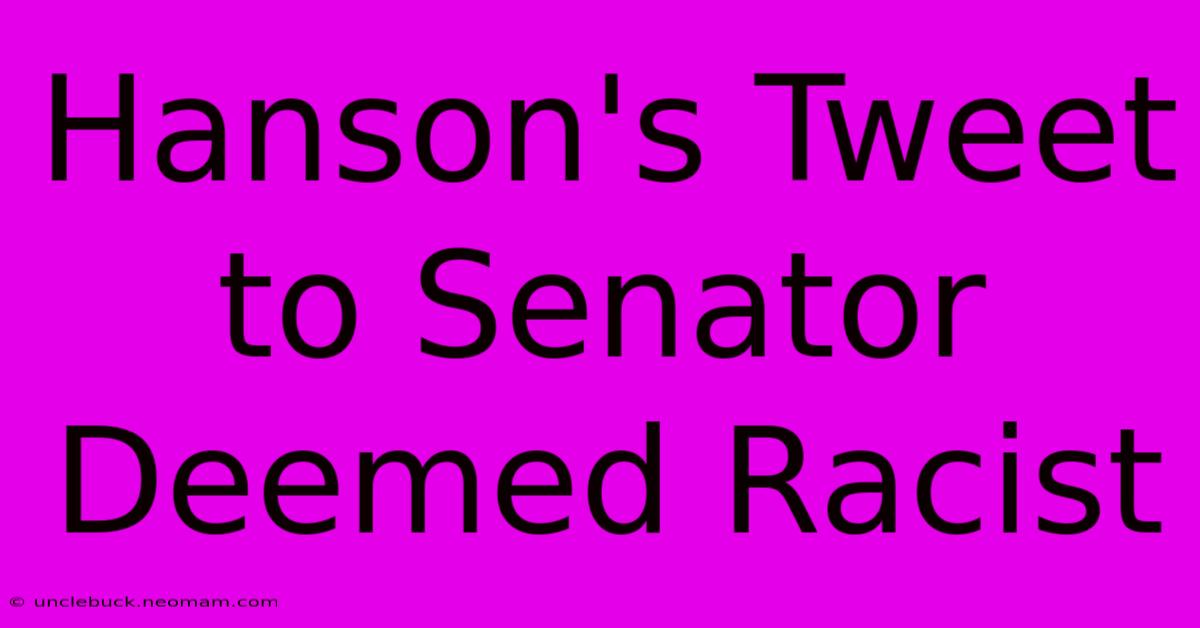 Hanson's Tweet To Senator Deemed Racist 