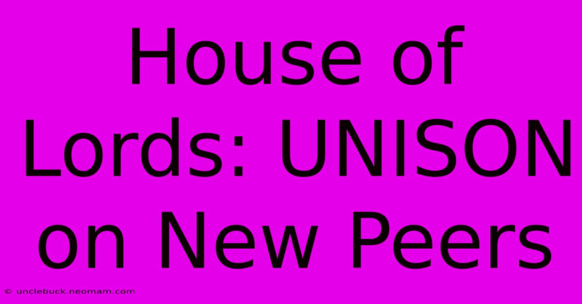 House Of Lords: UNISON On New Peers