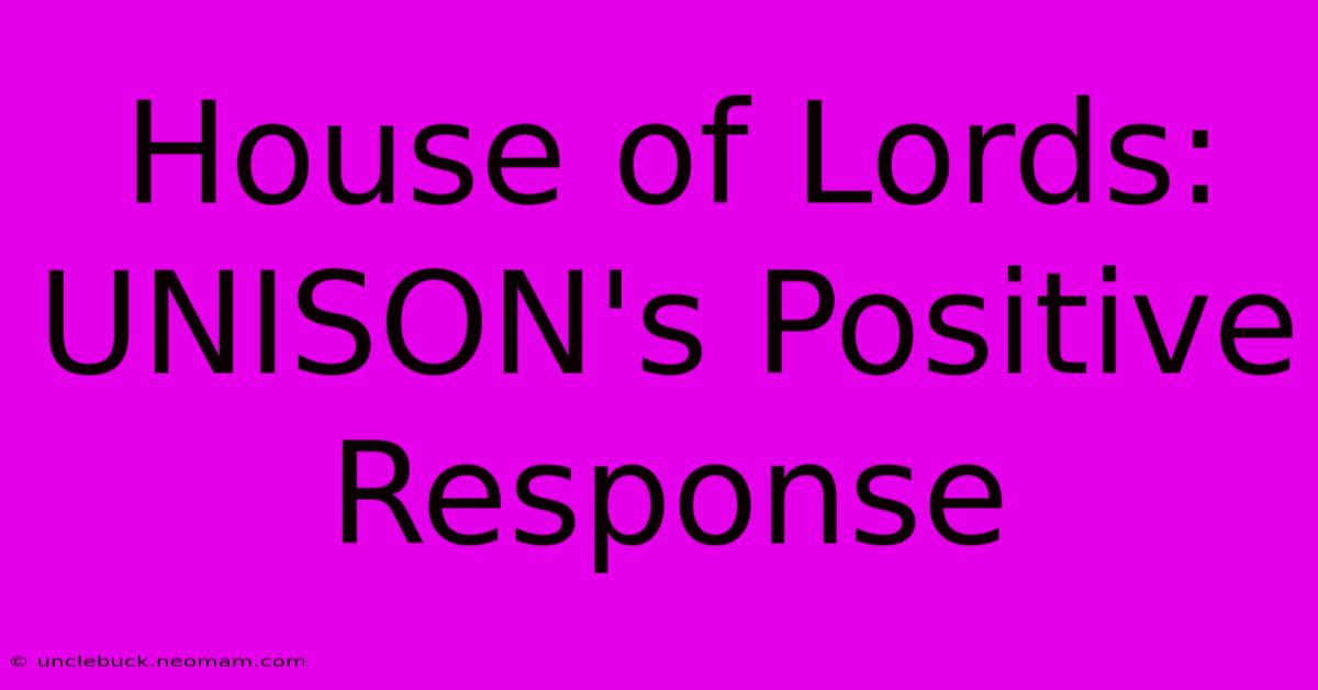 House Of Lords: UNISON's Positive Response