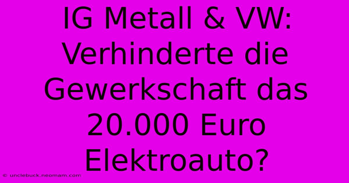 IG Metall & VW: Verhinderte Die Gewerkschaft Das 20.000 Euro Elektroauto?