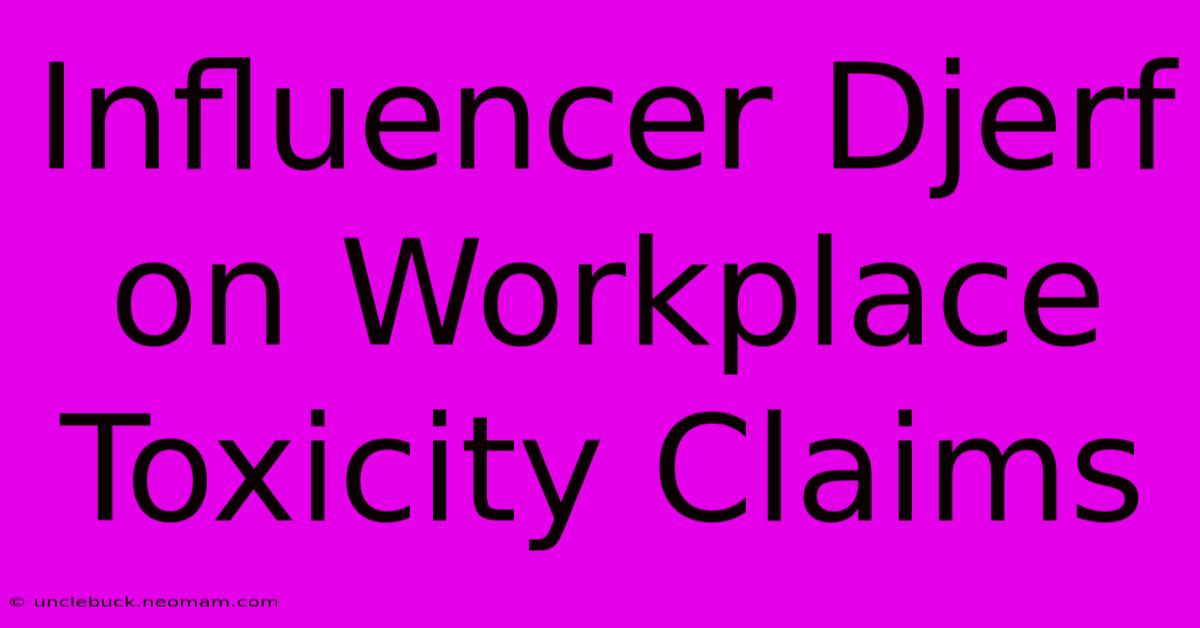 Influencer Djerf On Workplace Toxicity Claims