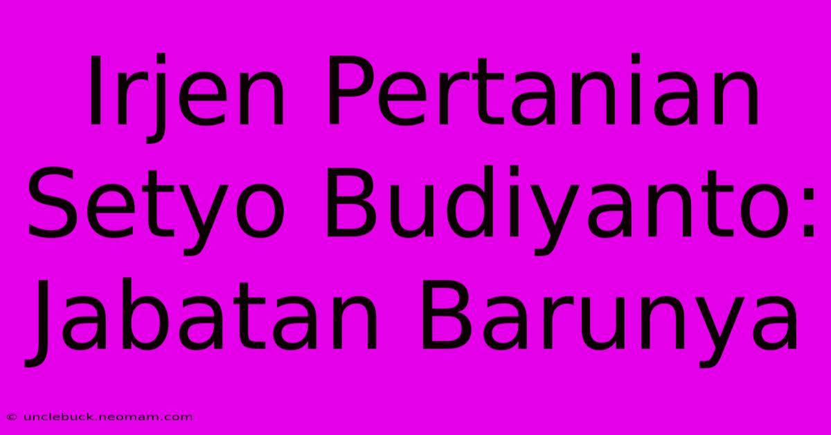 Irjen Pertanian Setyo Budiyanto: Jabatan Barunya