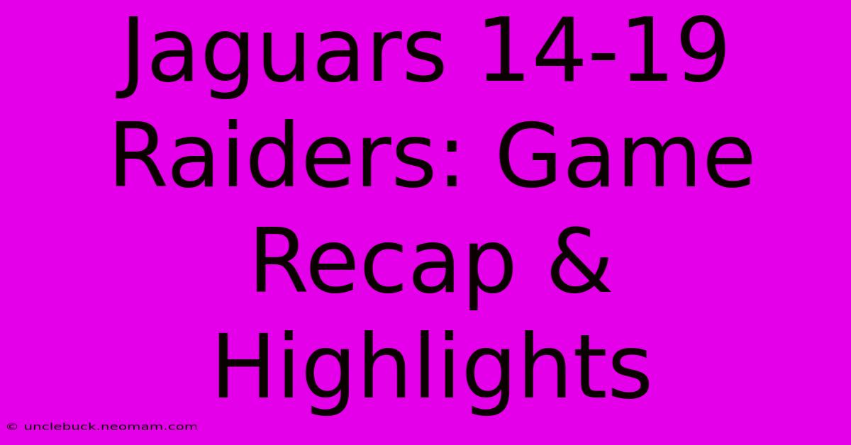 Jaguars 14-19 Raiders: Game Recap & Highlights