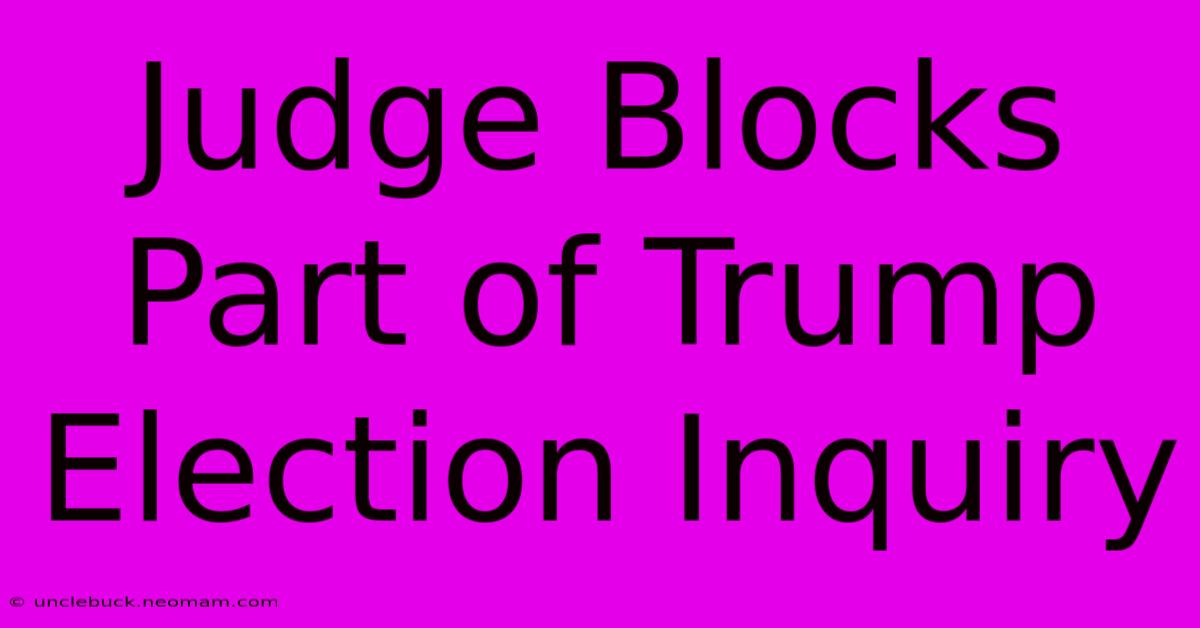 Judge Blocks Part Of Trump Election Inquiry