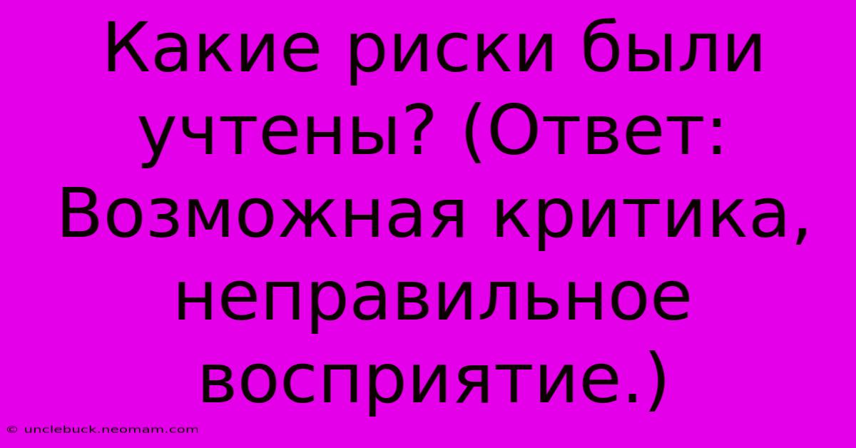 Какие Риски Были Учтены? (Ответ:  Возможная Критика,  Неправильное Восприятие.)