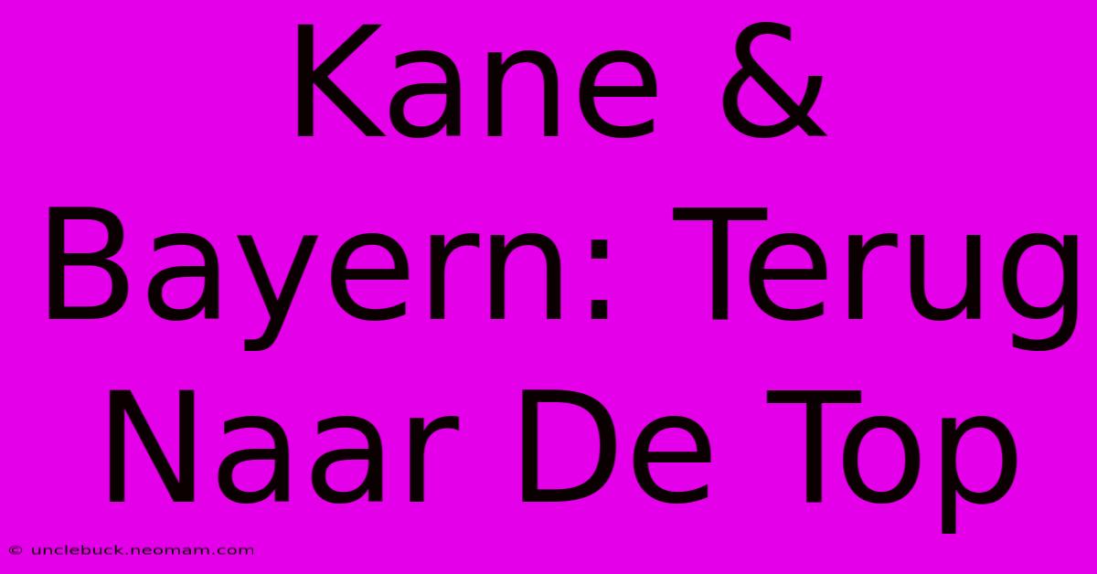 Kane & Bayern: Terug Naar De Top 