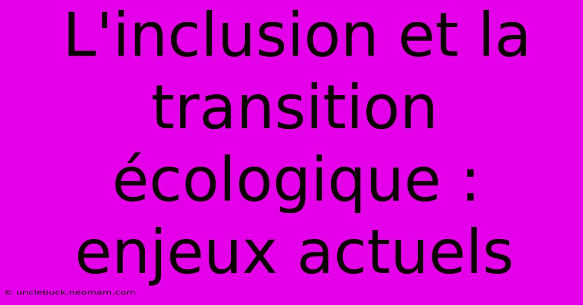 L'inclusion Et La Transition Écologique : Enjeux Actuels