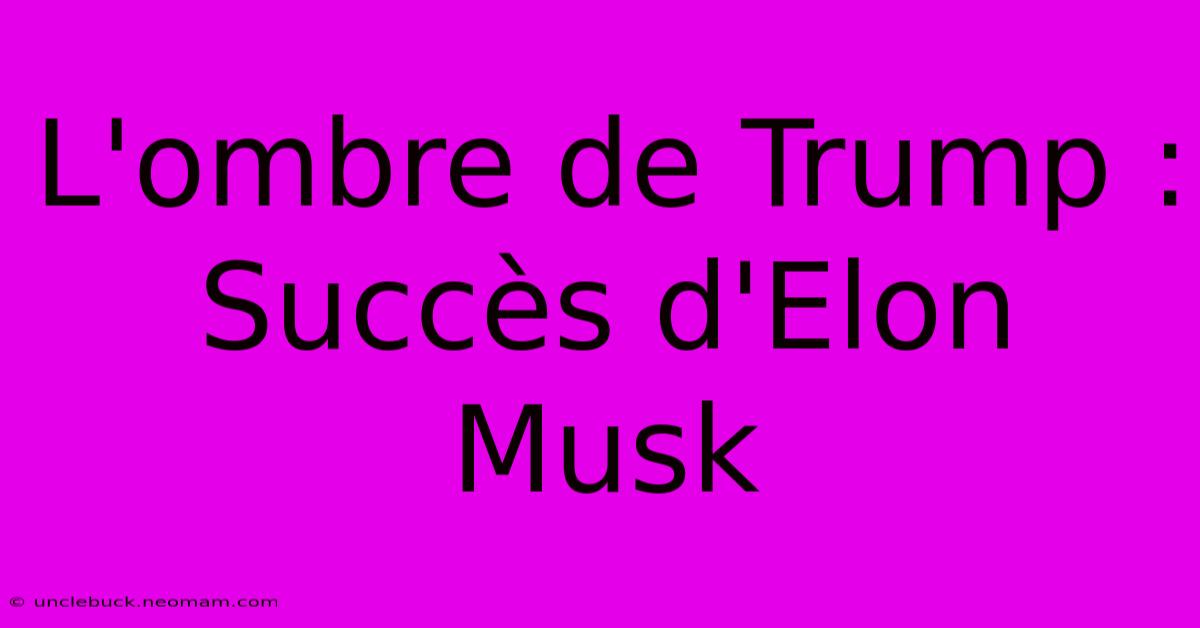 L'ombre De Trump : Succès D'Elon Musk