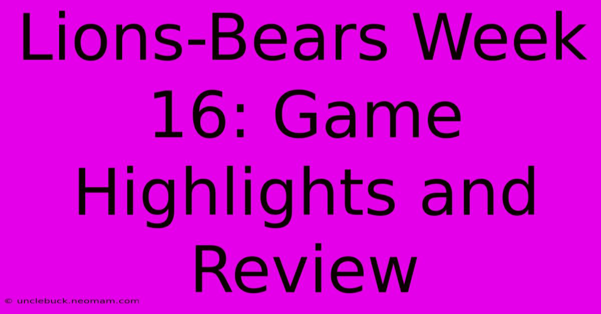 Lions-Bears Week 16: Game Highlights And Review