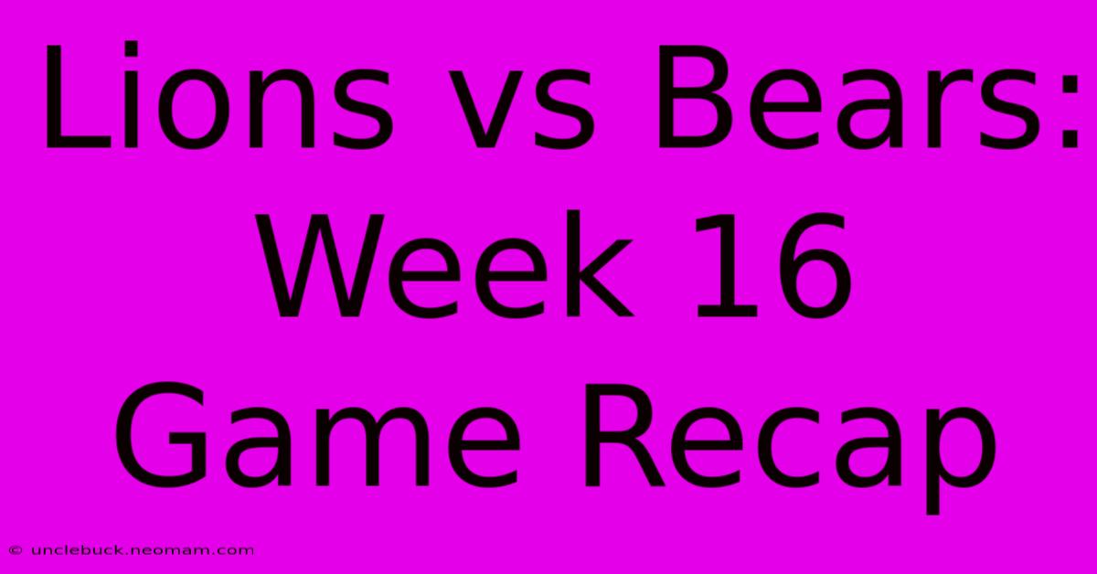 Lions Vs Bears: Week 16 Game Recap