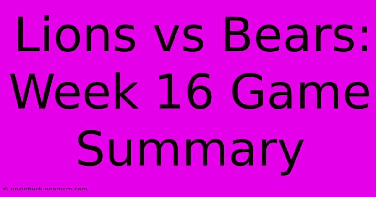 Lions Vs Bears: Week 16 Game Summary