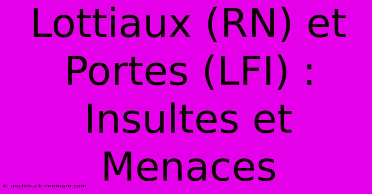 Lottiaux (RN) Et Portes (LFI) : Insultes Et Menaces 