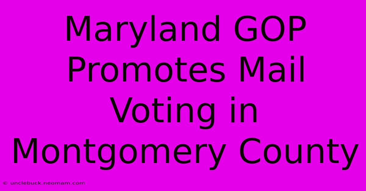 Maryland GOP Promotes Mail Voting In Montgomery County