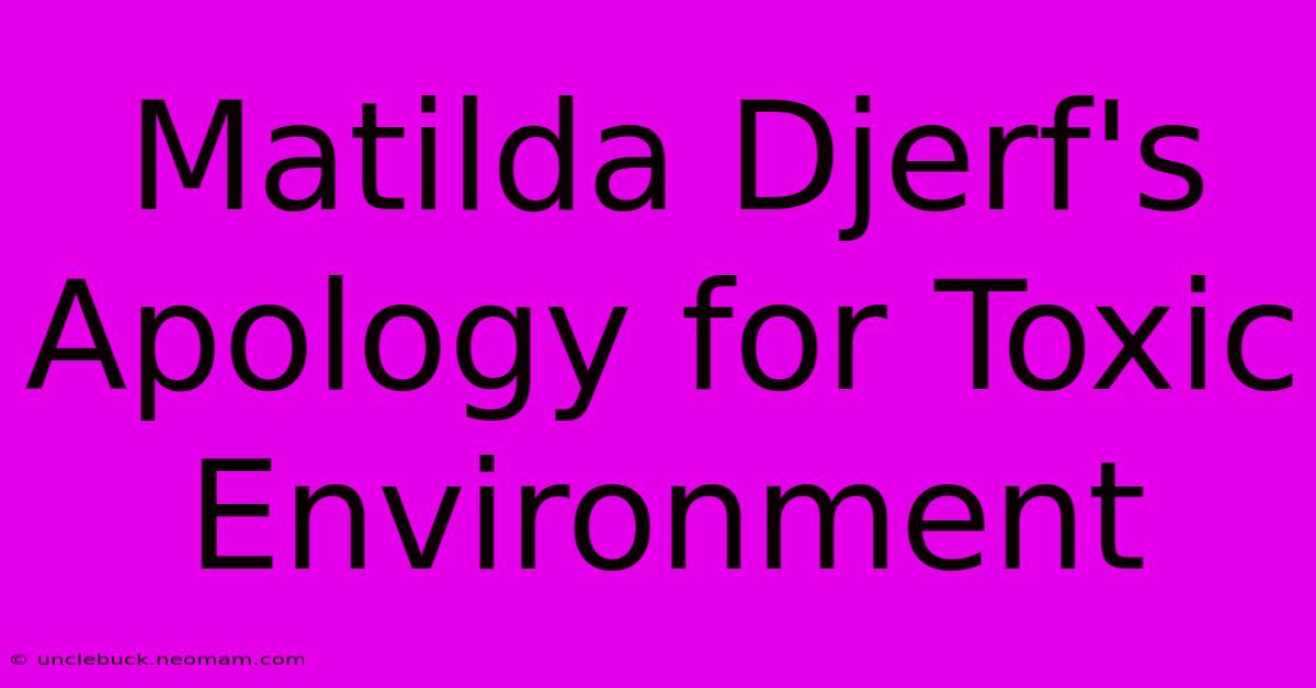 Matilda Djerf's Apology For Toxic Environment