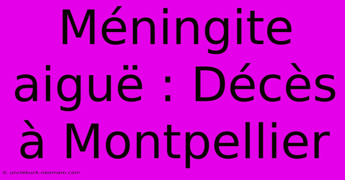 Méningite Aiguë : Décès À Montpellier