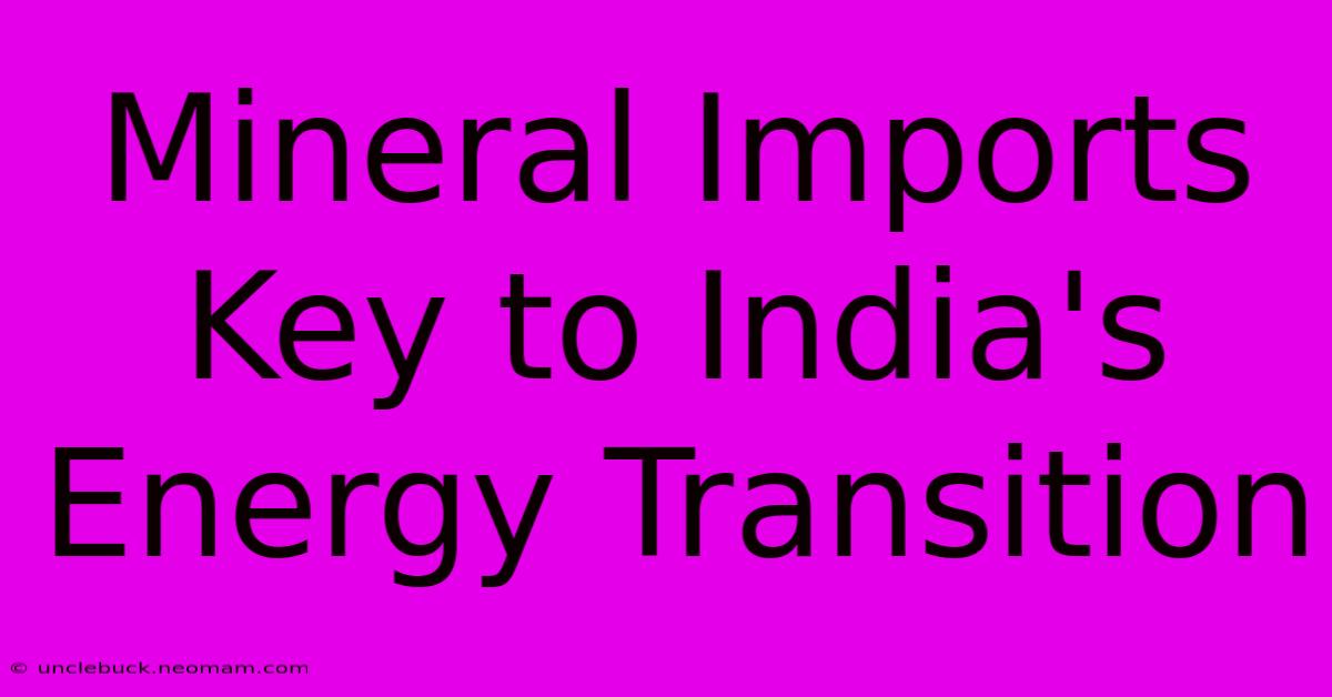 Mineral Imports Key To India's Energy Transition 