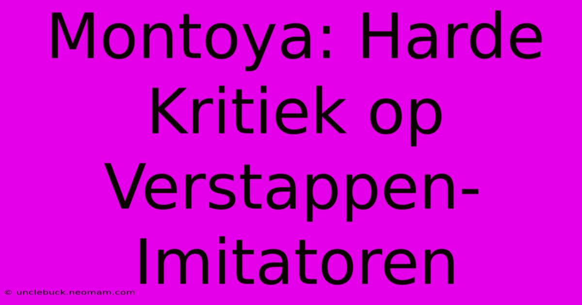 Montoya: Harde Kritiek Op Verstappen-Imitatoren