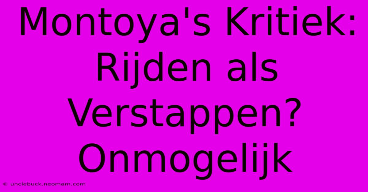 Montoya's Kritiek: Rijden Als Verstappen? Onmogelijk