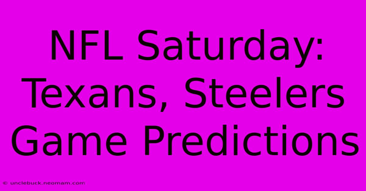 NFL Saturday:  Texans, Steelers Game Predictions