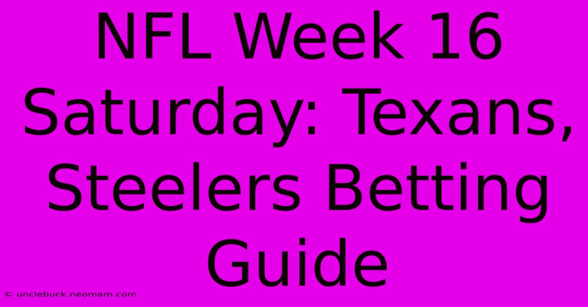 NFL Week 16 Saturday: Texans, Steelers Betting Guide