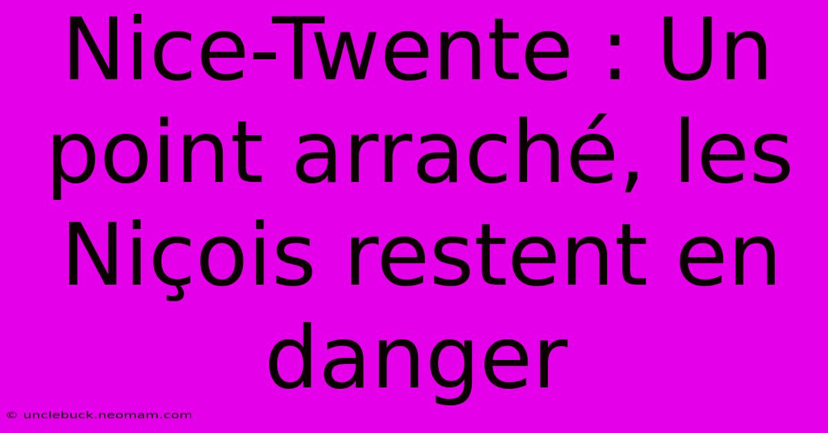 Nice-Twente : Un Point Arraché, Les Niçois Restent En Danger