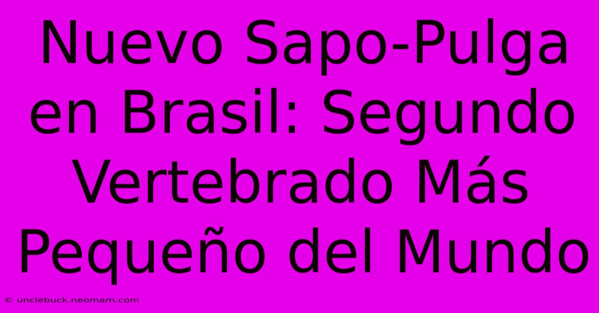 Nuevo Sapo-Pulga En Brasil: Segundo Vertebrado Más Pequeño Del Mundo