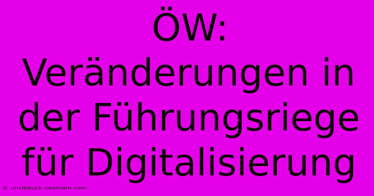 ÖW: Veränderungen In Der Führungsriege Für Digitalisierung