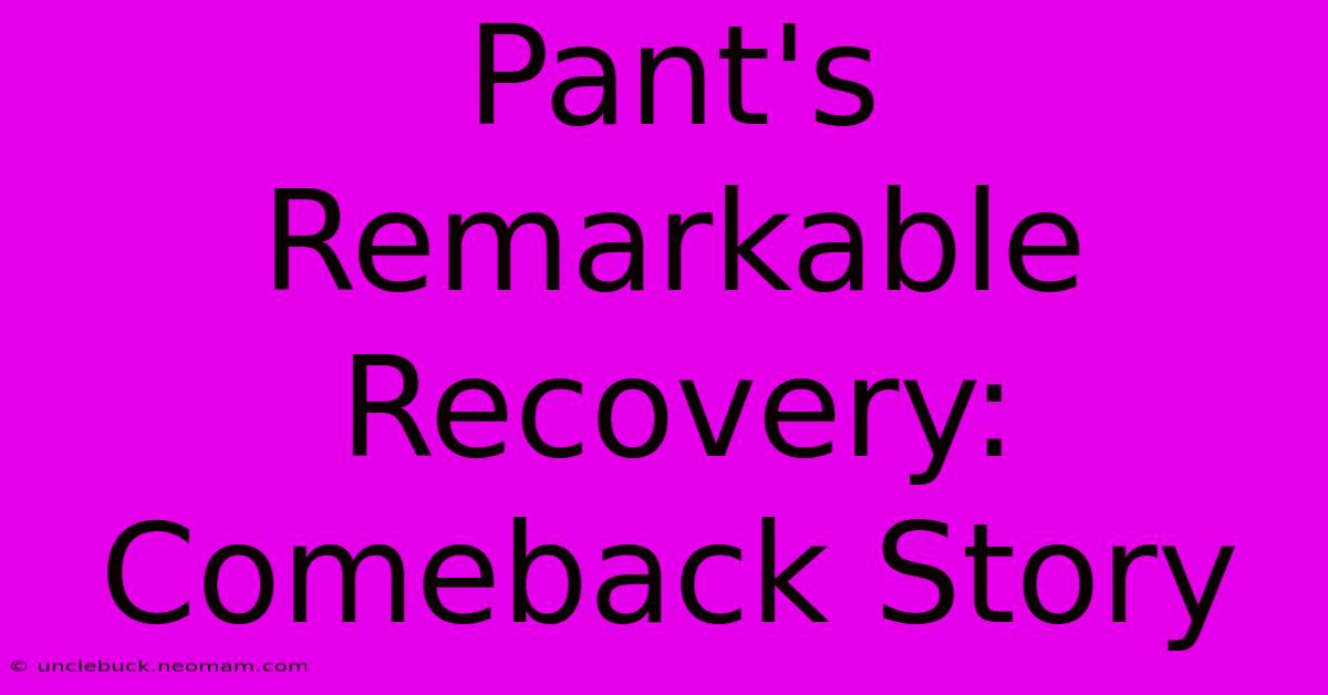 Pant's Remarkable Recovery: Comeback Story