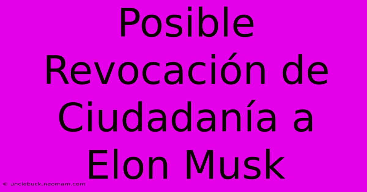 Posible Revocación De Ciudadanía A Elon Musk