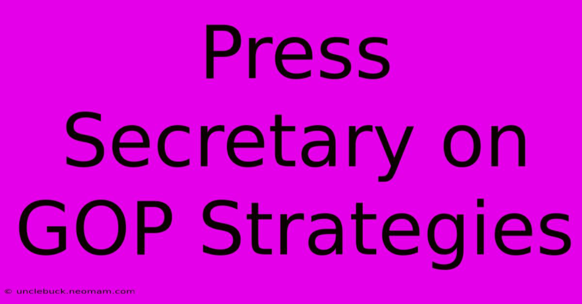 Press Secretary On GOP Strategies