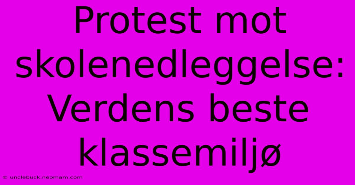 Protest Mot Skolenedleggelse: Verdens Beste Klassemiljø