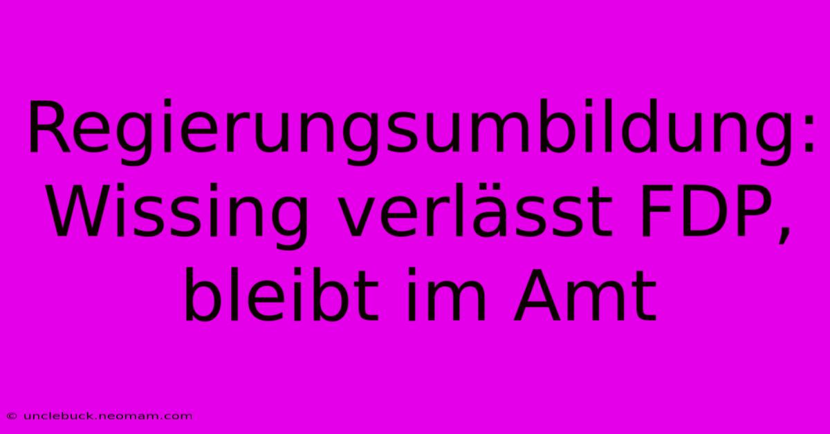 Regierungsumbildung: Wissing Verlässt FDP, Bleibt Im Amt 