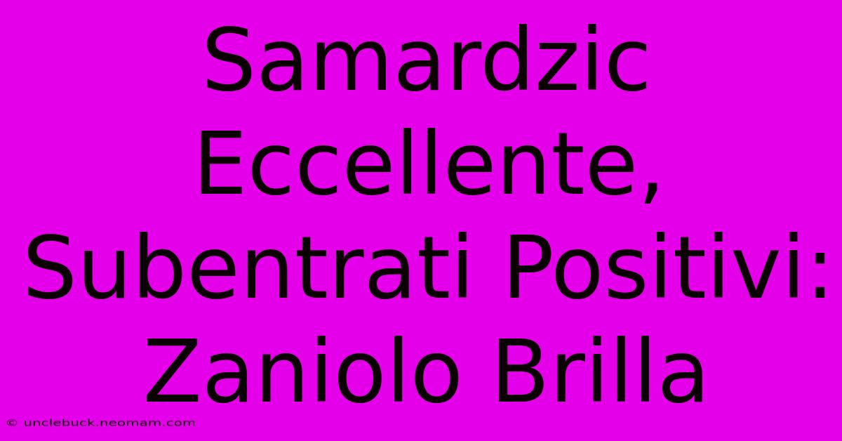 Samardzic Eccellente, Subentrati Positivi: Zaniolo Brilla