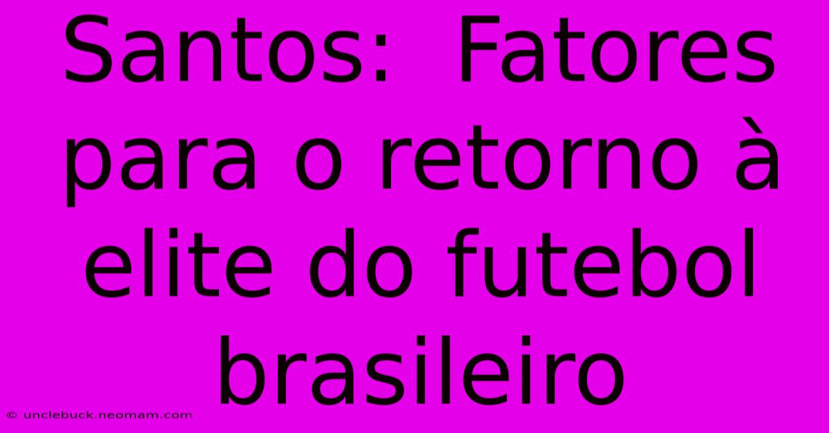 Santos:  Fatores Para O Retorno À Elite Do Futebol Brasileiro