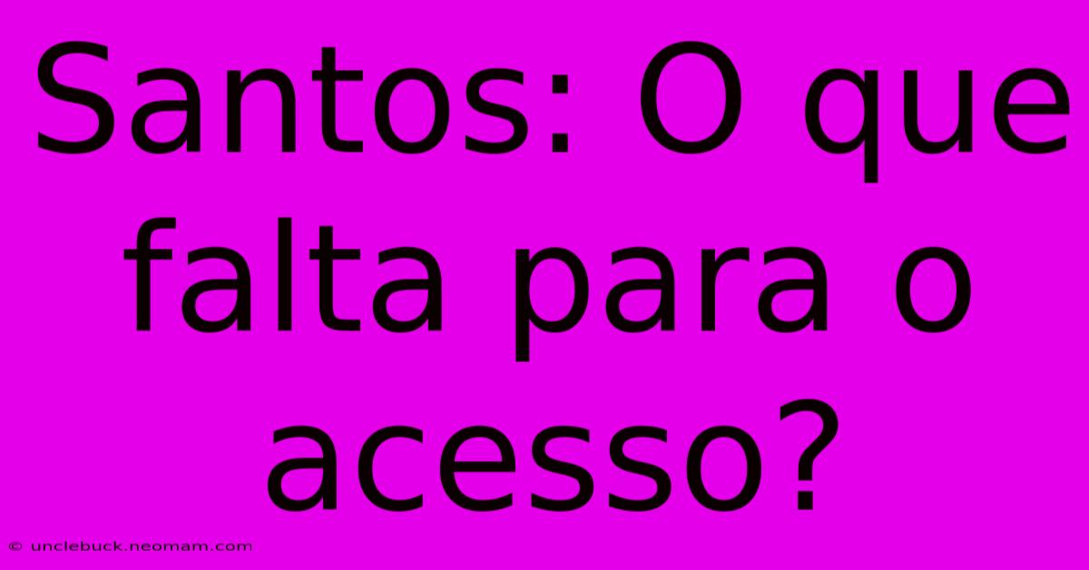 Santos: O Que Falta Para O Acesso?