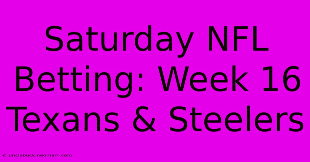 Saturday NFL Betting: Week 16 Texans & Steelers