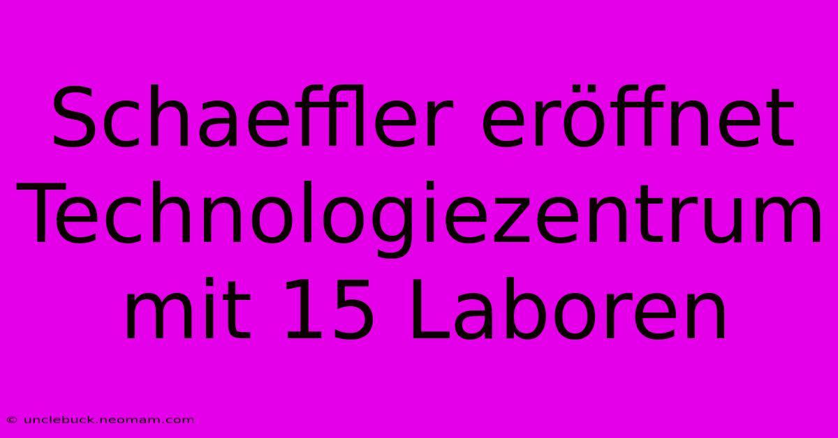 Schaeffler Eröffnet Technologiezentrum Mit 15 Laboren