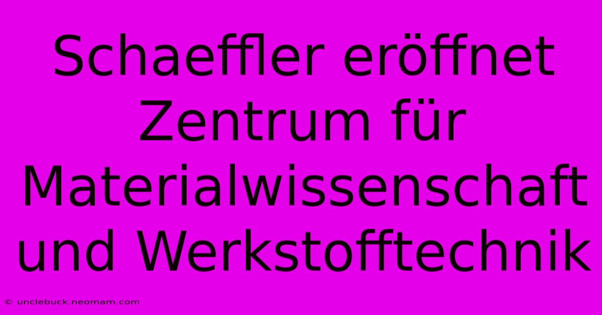 Schaeffler Eröffnet Zentrum Für Materialwissenschaft Und Werkstofftechnik