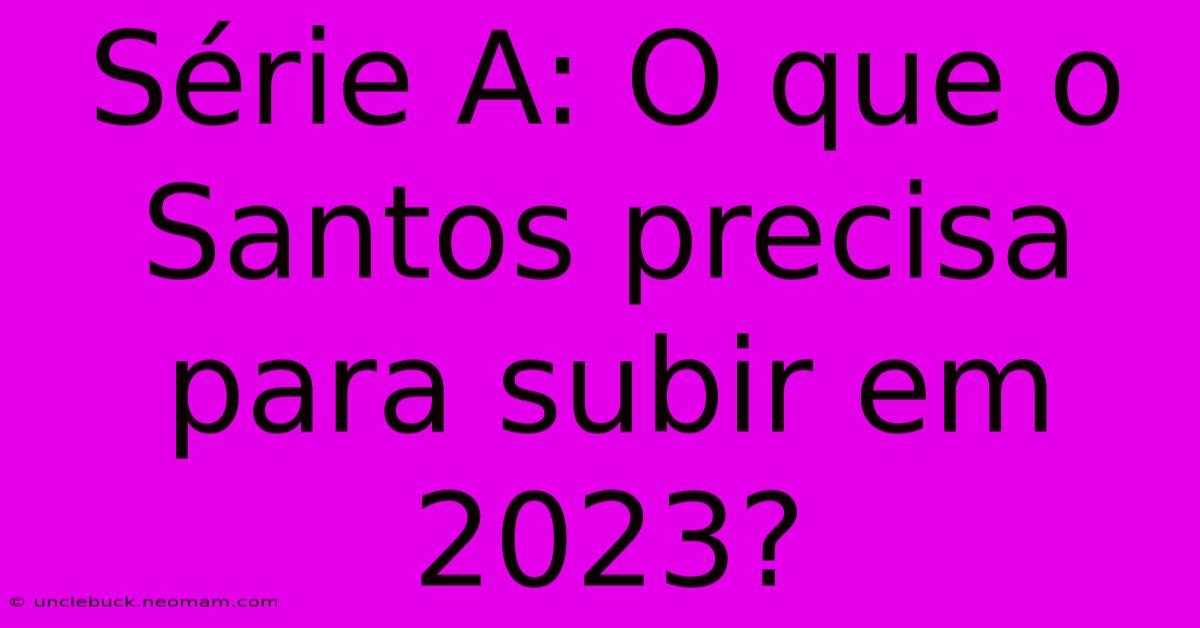 Série A: O Que O Santos Precisa Para Subir Em 2023?