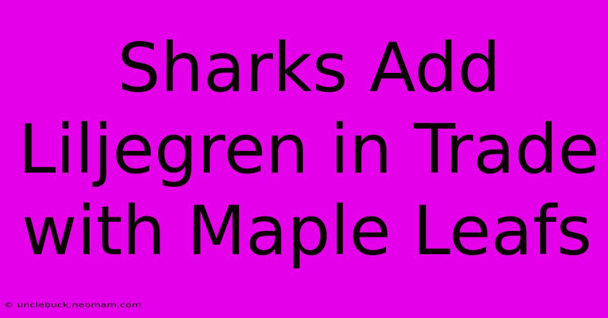 Sharks Add Liljegren In Trade With Maple Leafs 