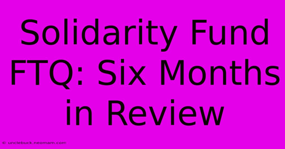 Solidarity Fund FTQ: Six Months In Review