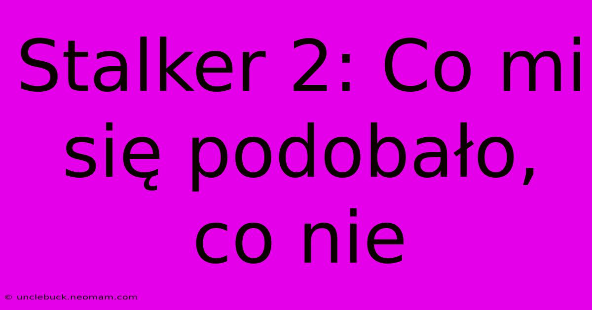 Stalker 2: Co Mi Się Podobało, Co Nie