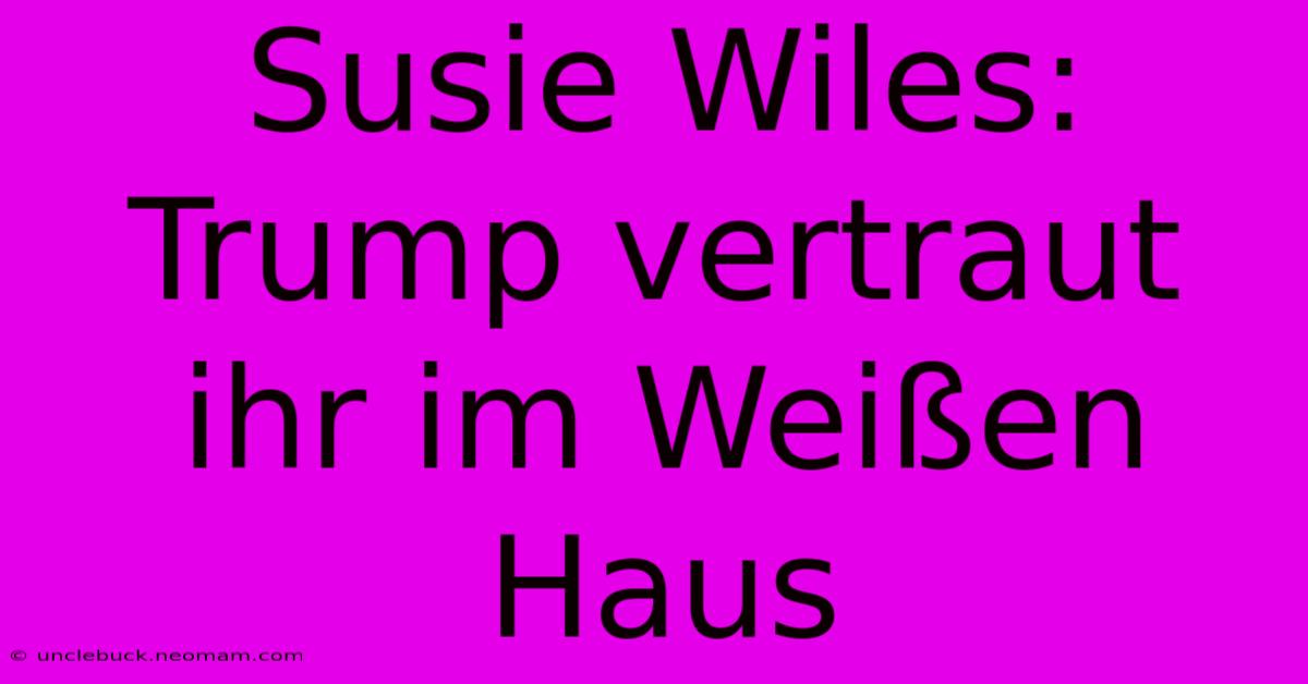 Susie Wiles: Trump Vertraut Ihr Im Weißen Haus