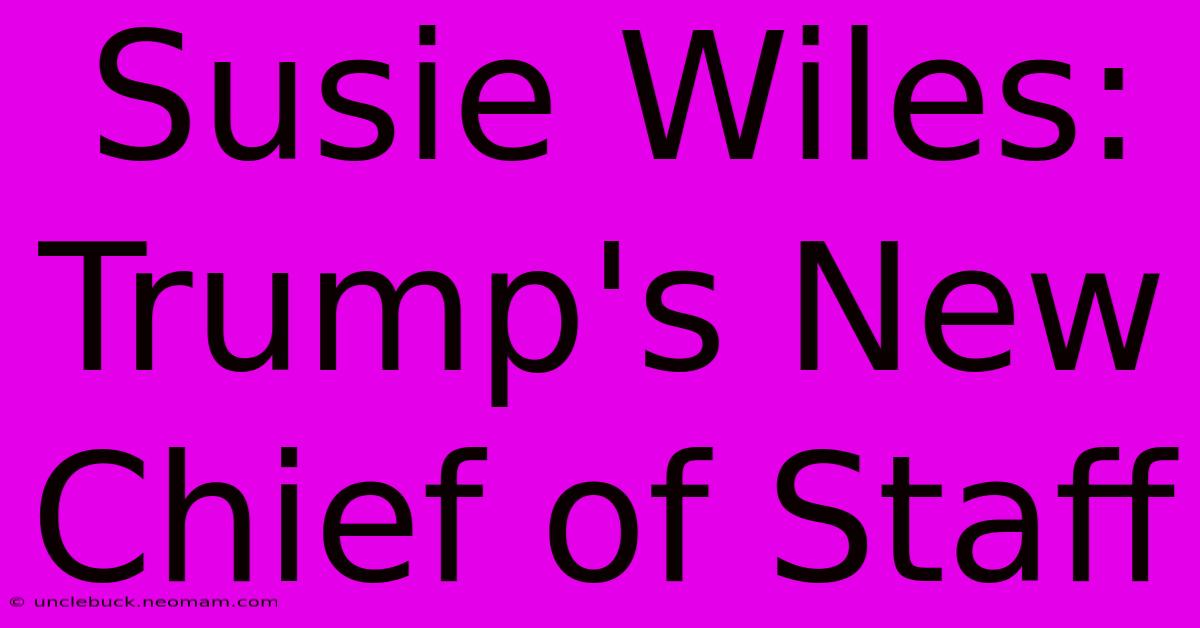 Susie Wiles: Trump's New Chief Of Staff